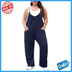 Plus Size Stretchy Overalls with Adjustable Straps and Pockets